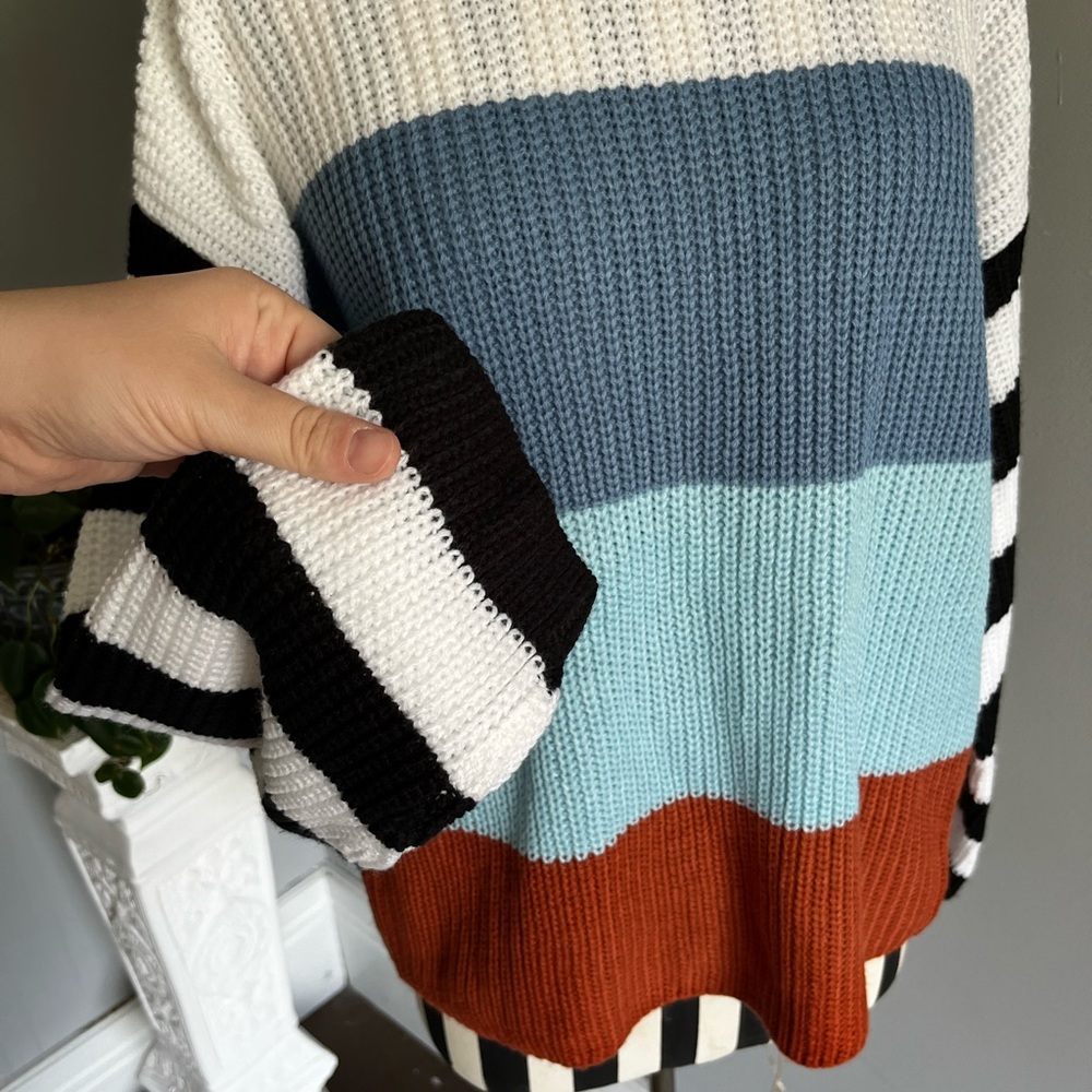 Adele B Color Block Sweater With Striped Sleeves … - image 5